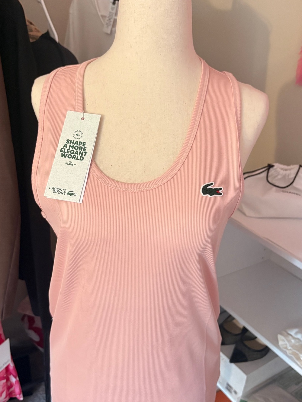 Lacoste sports womens Pink Ribbed Tank with Crocodile Logo slim fit size 40